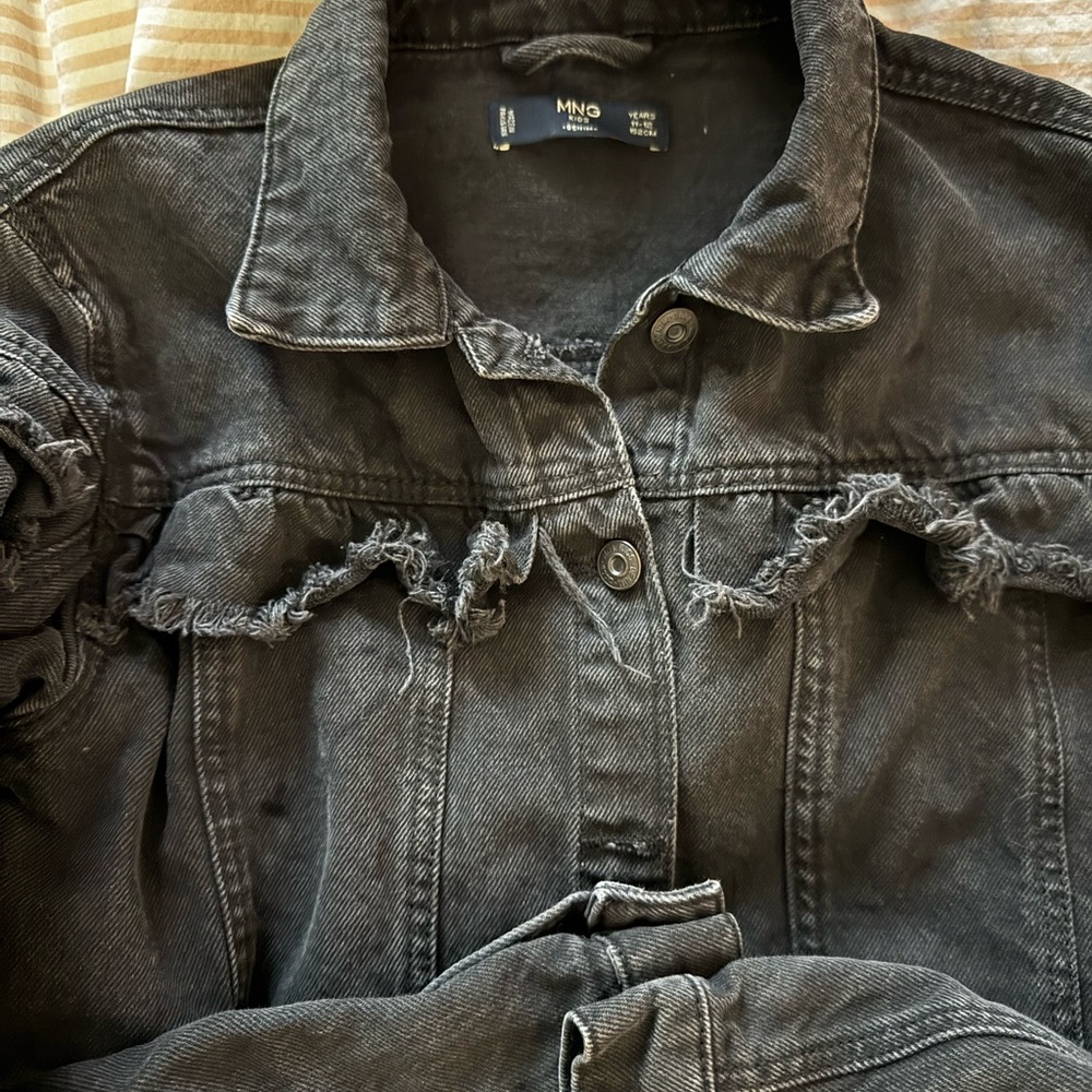 Mango Kids Black Distressed Denim Jacket